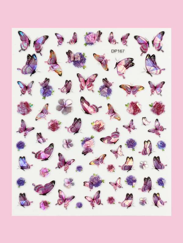3sheets Butterfly & Flower Nail Art Sticker SHEIN USA