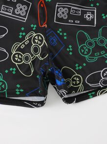 男孩標語和遊戲手柄圖案插肩袖泳裝 - 黑色 - 查看 4