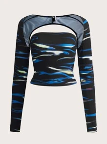 SHEIN ICON Striped Tube Top & Shrug Top - Navy Blue - View 1