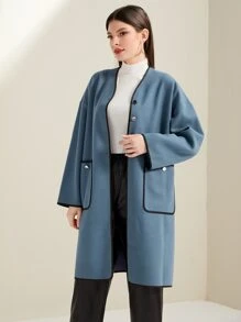 Mulvari Button Front Hooded Overcoat With Fringe Hem Scarf - Dusty Purple - View 5