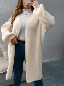 SHEIN Franclia Plus Lantern Sleeve Duster Cardigan - Beige - View 3