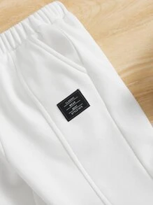 SHEIN Quần thể thao in slogan trẻ trung, giản dị và đơn giản cho trang phục mùa hè - trắng - Xem 4