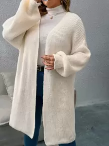 SHEIN Franclia Plus Lantern Sleeve Duster Cardigan - Beige - View 1