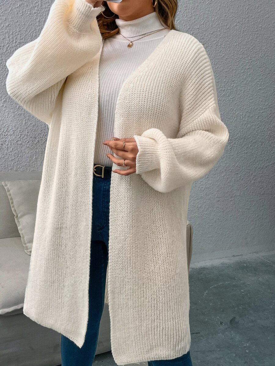 SHEIN Franclia Plus Lantern Sleeve Duster Cardigan - Beige - View 1