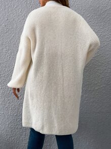 SHEIN Franclia Plus Lantern Sleeve Duster Cardigan - Beige - View 5