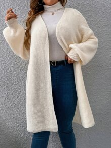 SHEIN Franclia Plus Lantern Sleeve Duster Cardigan - Beige - View 6