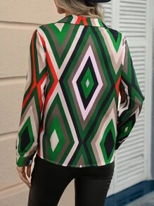 SHEIN Clasi Argyle Print Button Front Shirt - Multicolor - View 2