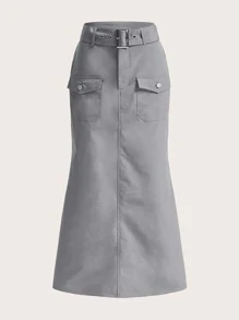 SHEIN ICON 翻蓋口袋腰帶半身裙