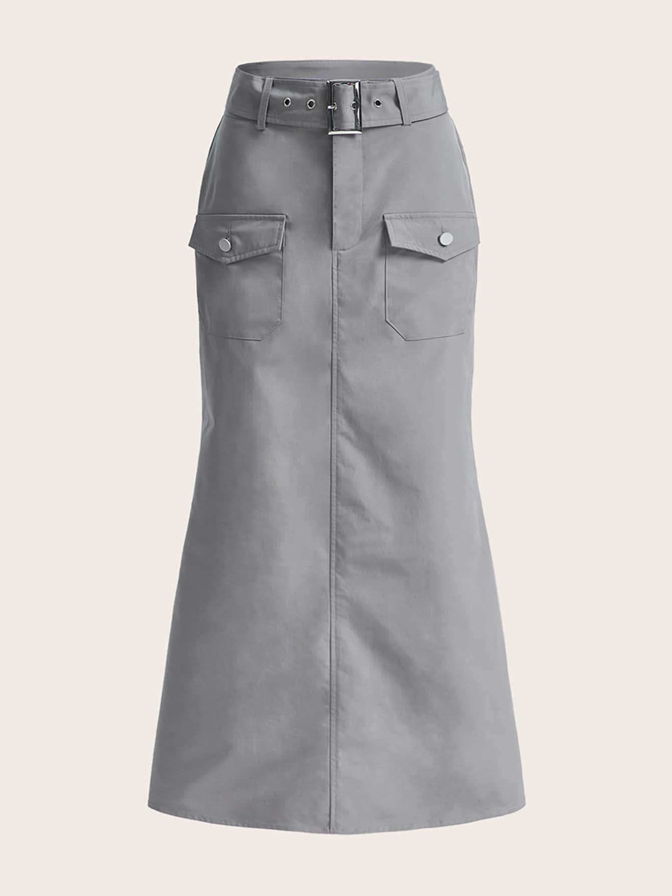 SHEIN ICON 翻蓋口袋腰帶半身裙