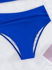 SHEIN Swim Summer Beach Criss Cross Ruched High Waisted Bikini - Royal Blue - View 6
