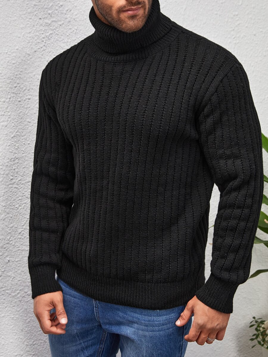 Manfinity Hombres Jersey cuello alto tejido de canalé