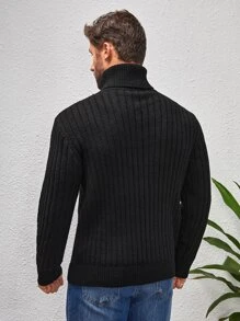 Manfinity Hombres Jersey cuello alto tejido de canalé