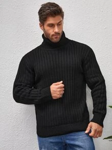 Manfinity Hombres Jersey cuello alto tejido de canalé