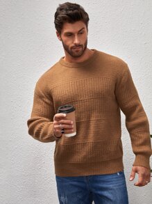 Manfinity Men Solid Ribbed Knit Jumper - Brown - View 5