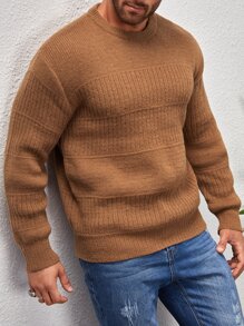 Manfinity Men Solid Ribbed Knit Jumper - Brown - View 3