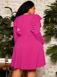 SHEIN CURVE+ Vestido ribete con fruncido - Rosa Fucsia - Ver 5