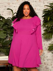 SHEIN CURVE+ Vestido ribete con fruncido - Rosa Fucsia - Ver 6
