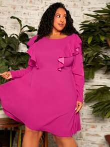 SHEIN CURVE+ Vestido ribete con fruncido - Rosa Fucsia - Ver 4