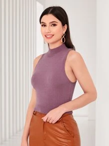 Mulvari 小高領素色針織上衣 - 淡紫色 - 查看 3