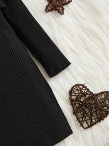 SHEIN Bebé Vestido estilo camiseta ribete con fruncido - Negro - Ver 4