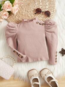 SHEIN Baby Mock Neck Gigot Sleeve Tee - Dusty Pink - View 1