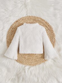 SHEIN Baby Girl Trumpet Sleeve Mock Neck Flannelette Top - White - View 2