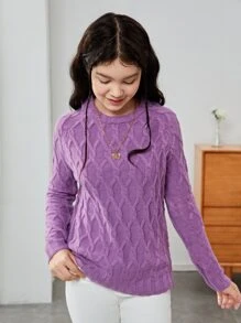 Chicas adolescentes Jersey de manga raglán tejido de cable - Morado - Ver 3