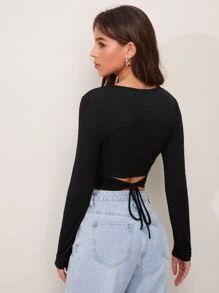 RueChic Camiseta corta con cordón trasero - Negro - Ver 2