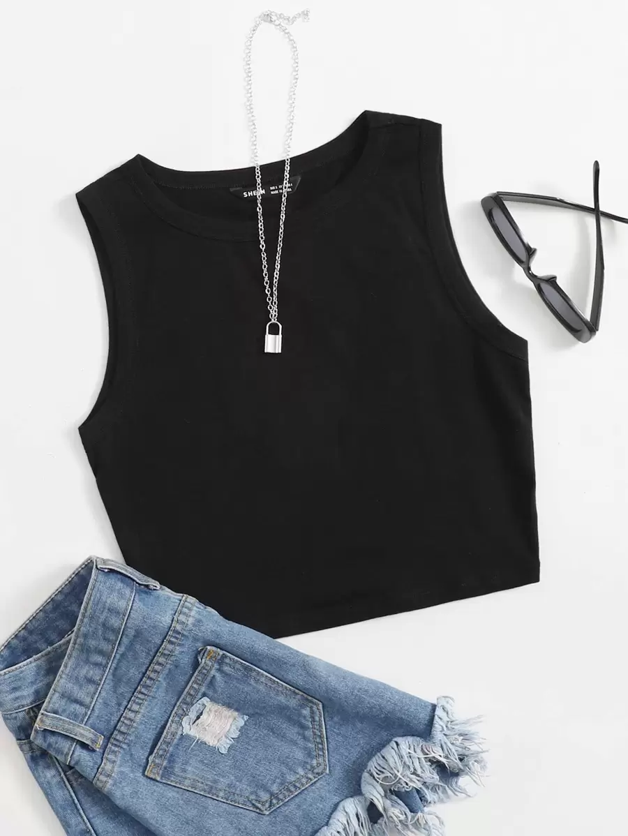 SHEIN EZwear Women Summer Casual Solid Crop Tank Top