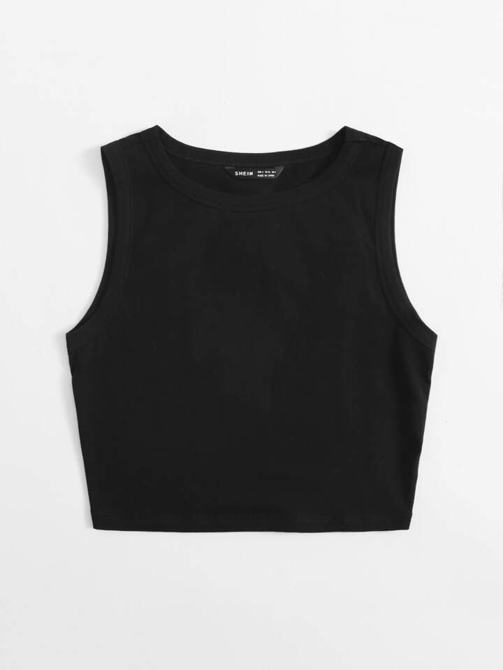 SHEIN EZwear 夏 カジュアル ブラック クロップド丈 タンク