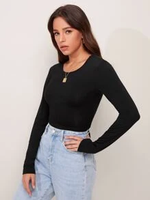 RueChic Camiseta corta con cordón trasero - Negro - Ver 4