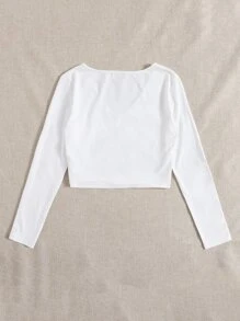 SHEIN EZwear Solid V Neck Crop Tee - Beige - View 2