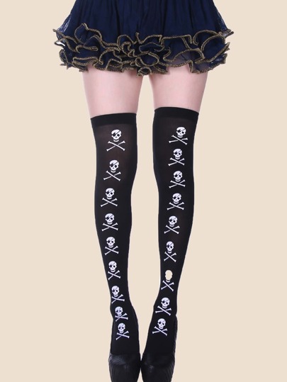 ROMWE Skeleton Pattern Over The Knee Socks