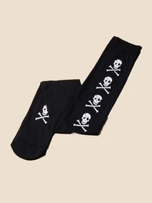 ROMWE Skeleton Pattern Over The Knee Socks - Black - View 2