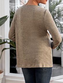 SHEIN Maternity Button Front Asymmetrical Hem Tee - Mocha Brown - View 2