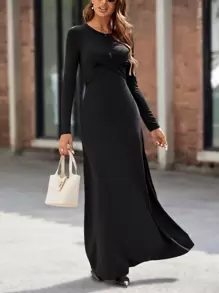 SHEIN Clasi Đầm xoắn lại màu trơn Giải trí - màu đen - Xem 1