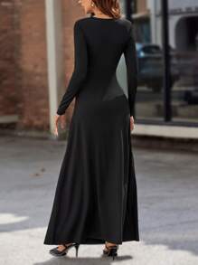 SHEIN Clasi Đầm xoắn lại màu trơn Giải trí - màu đen - Xem 2