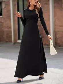 SHEIN Clasi Đầm xoắn lại màu trơn Giải trí - màu đen - Xem 6