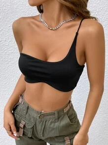 SHEIN ICON Gorpcore One Shoulder Crop Top - Black - View 1