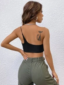 SHEIN ICON Gorpcore One Shoulder Crop Top - Black - View 2