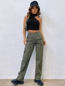 SHEIN EZwear Asymmetrical Neck Crop Tank Top - Black - View 5