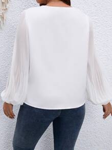 Celure Plus Lantern Sleeve Blouse - White - View 2
