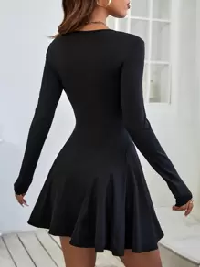 SHEIN PETITE 素色喇叭下擺洋裝