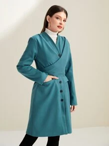 Mulvari Wrap Tie Back Flap Detail Overcoat - Cadet Blue - View 3