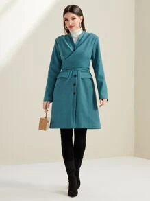 Mulvari Wrap Tie Back Flap Detail Overcoat - Cadet Blue - View 4