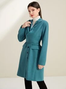 Mulvari Wrap Tie Back Flap Detail Overcoat - Cadet Blue - View 5