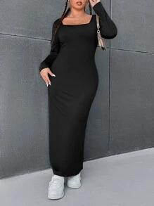 SHEIN EZwear Vestido ajustado de cuello cuadrado - Negro - Ver 1