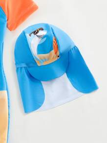 Baby Boy Cartoon Graphic One Piece Swimsuit With Swim Cap - Multicolor - View 3