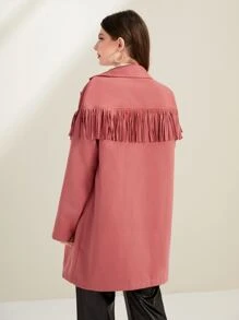 Mulvari Fringe Trim Lapel Neck Overcoat - Redwood - View 2