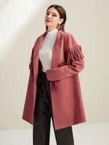 Mulvari Fringe Trim Lapel Neck Overcoat - Redwood - View 3